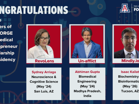 Biomed Scholarship Winners Sydney Arriaga, Abhiman Gupta and Isaac Kailat