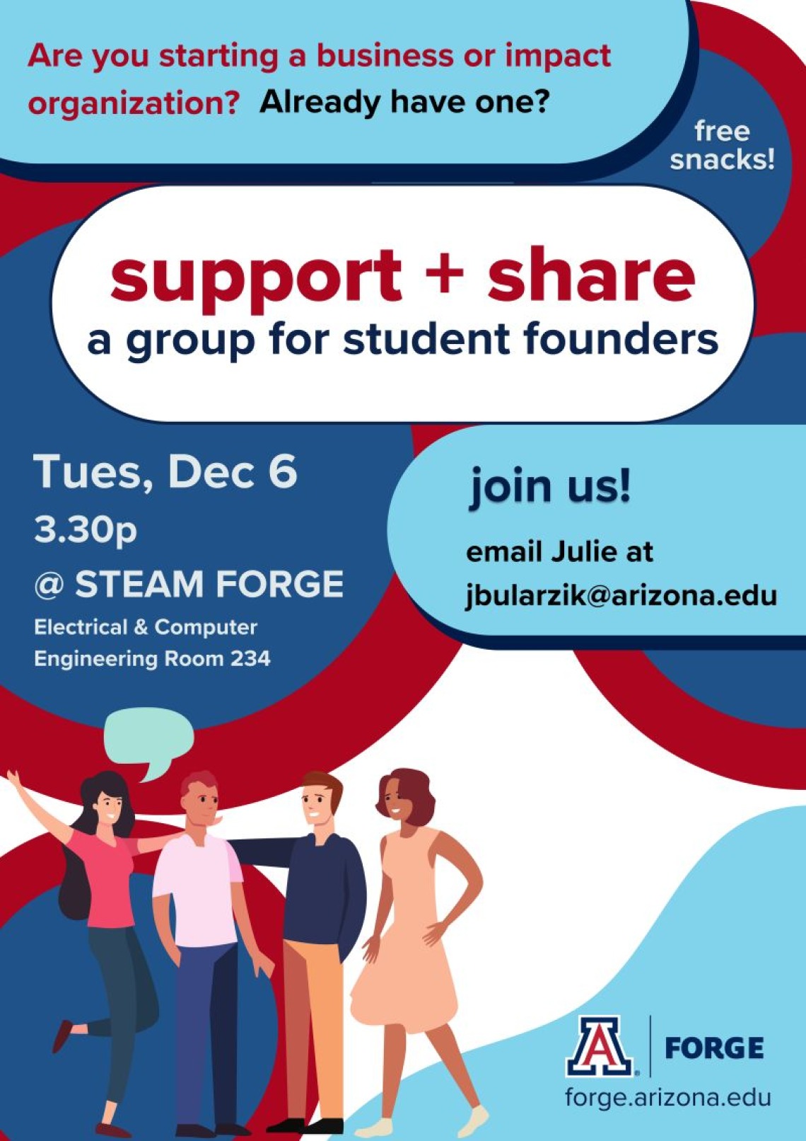 Support + Share a group of student founders. Tues, Dec 6, 3.30pm