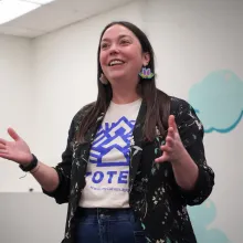 Keynote speaker Amber Buker speaking at the Native FORGE conference